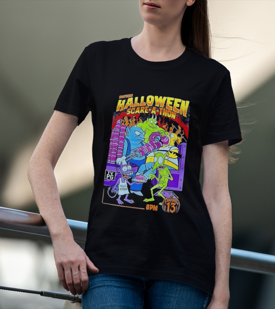 Simpsons Halloween Scare A Thon TV PG 8PM Channel 13 Hell's Kitchen Monsters And Aliens T-Shirt