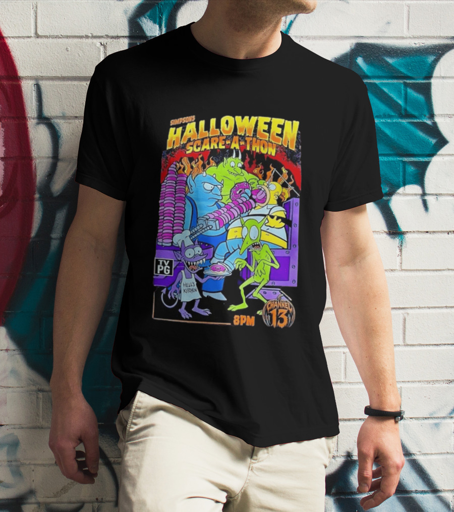 Simpsons Halloween Scare A Thon TV PG 8PM Channel 13 Hell's Kitchen Monsters And Aliens T-Shirt
