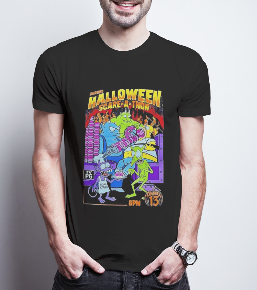 Simpsons Halloween Scare A Thon TV PG 8PM Channel 13 Hell's Kitchen Monsters And Aliens T-Shirt