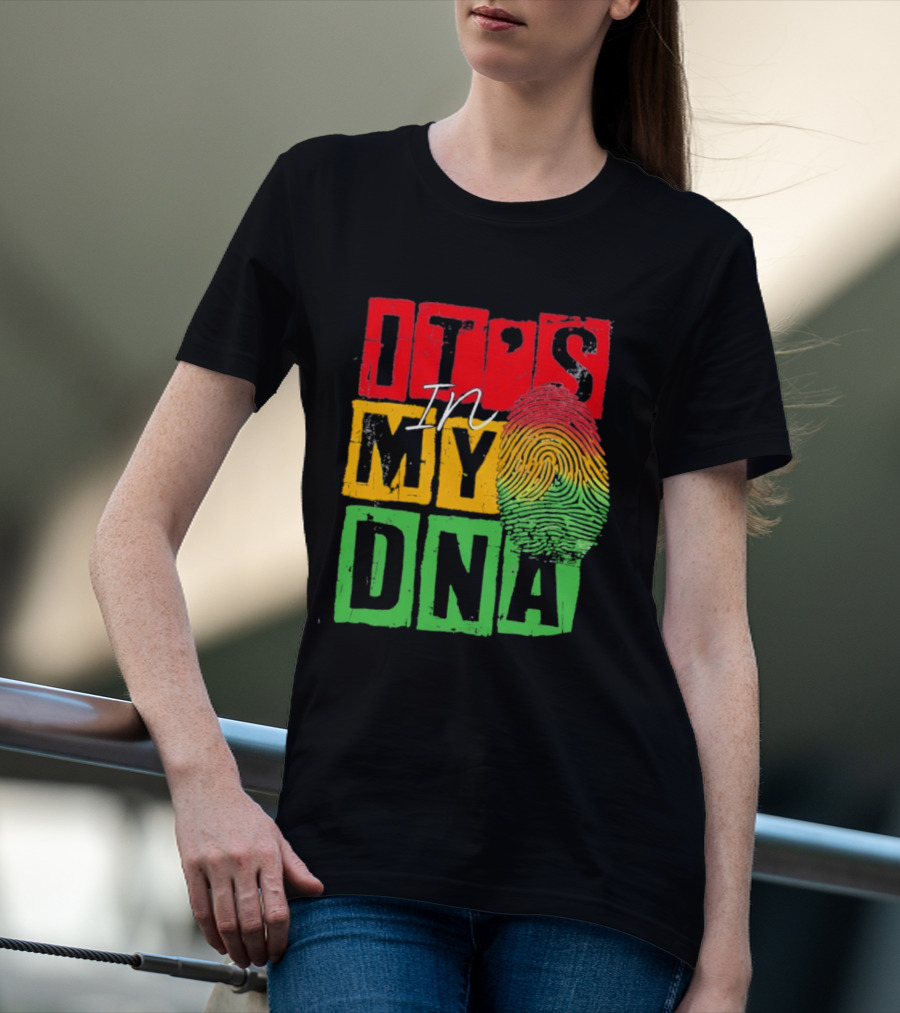 Juneteenth Black Queen It's In My DNA Fingerprint Red Yellow Green T-Shirt