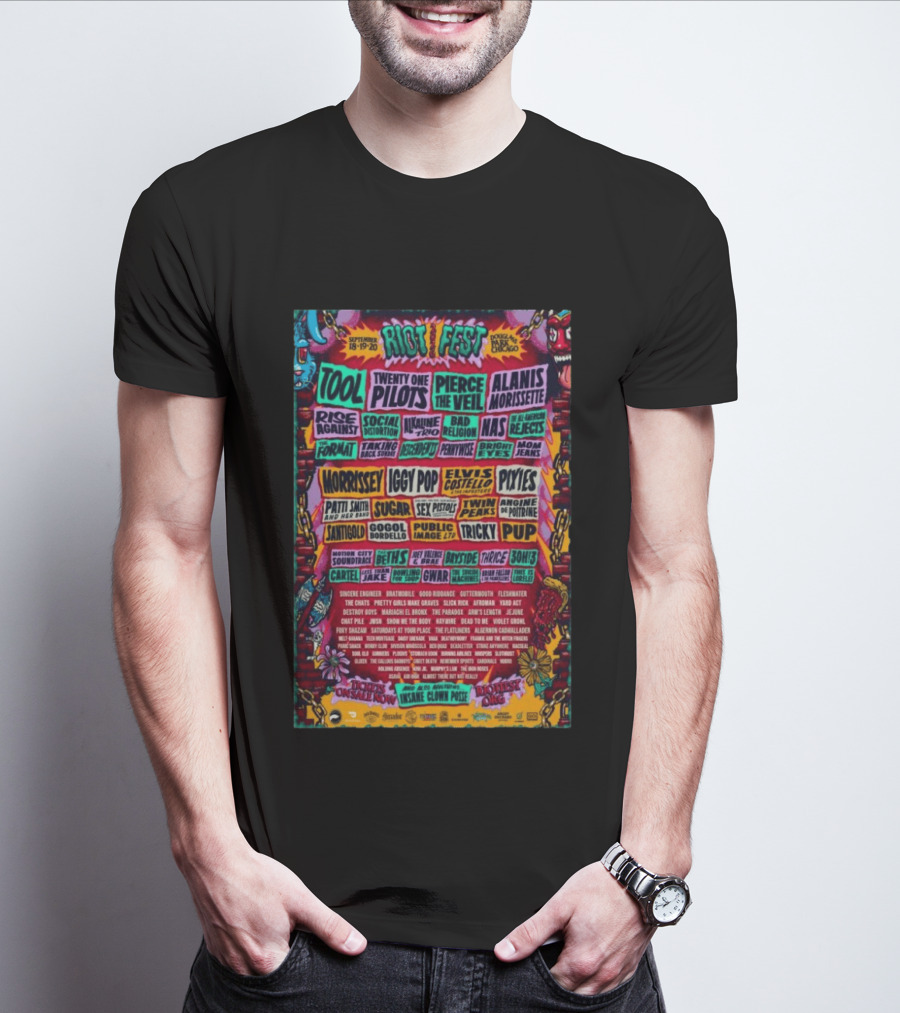 Riot Fest 2026 Lineup Featuring Tool Nine Inch Nails Iggy Pop Pixies Chicago T-Shirt