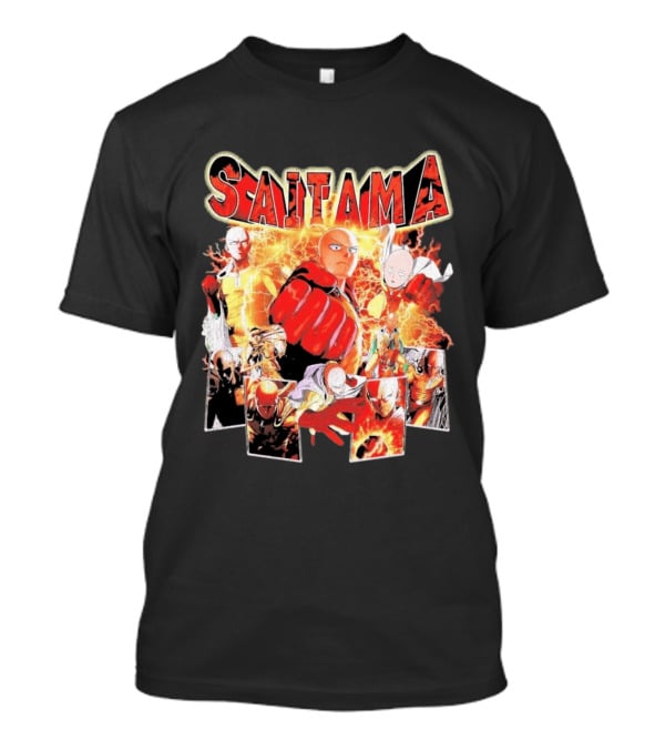 Saitama Hero Manga Character Collage With Lightning Fist T-Shirt