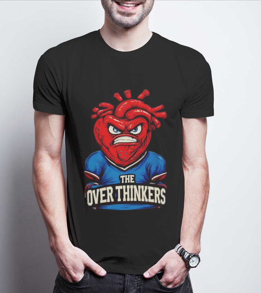 The Overthinkers Varsity Angry Heart Bold Red Blue T-Shirt