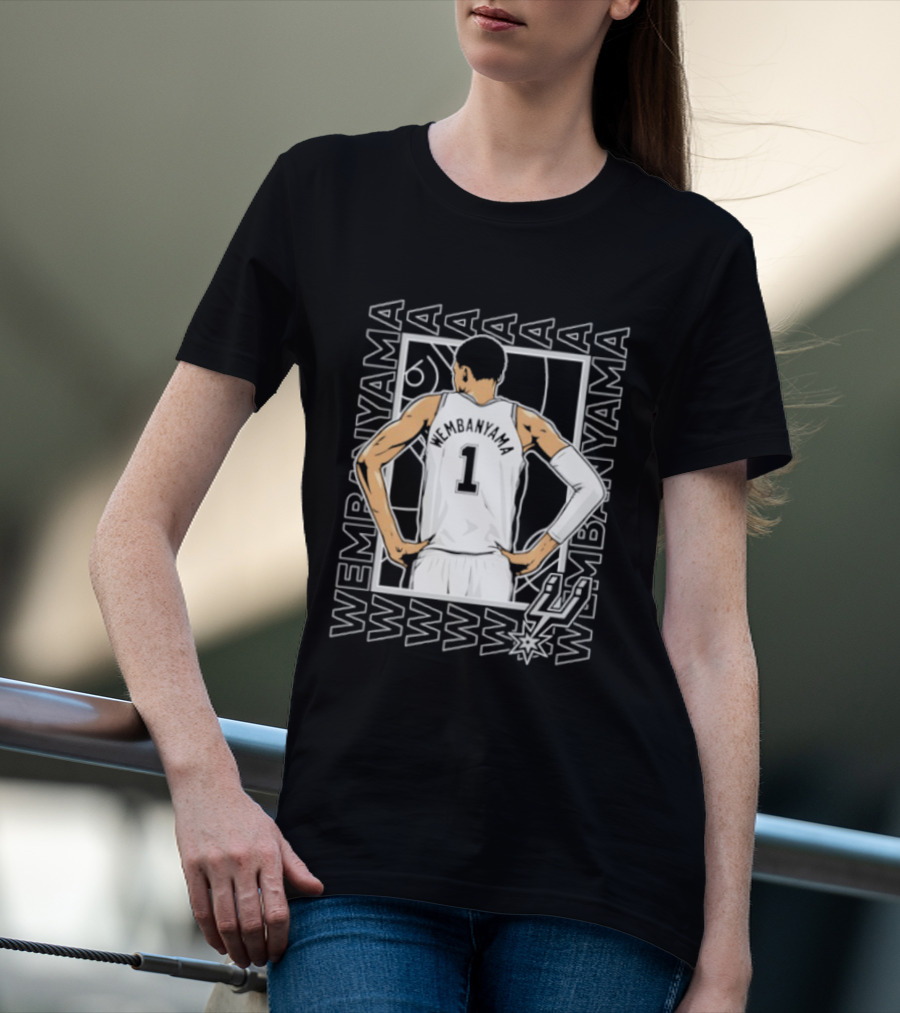 Wembanyama Spurs Number 1 Pose San Antonio Repeated Name T-Shirt