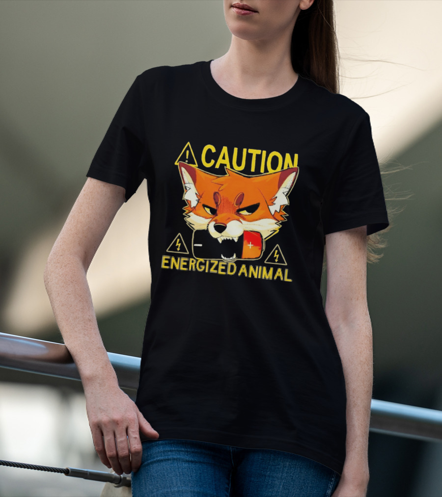 Caution Energized Animal Fox Battery Warning T-Shirt