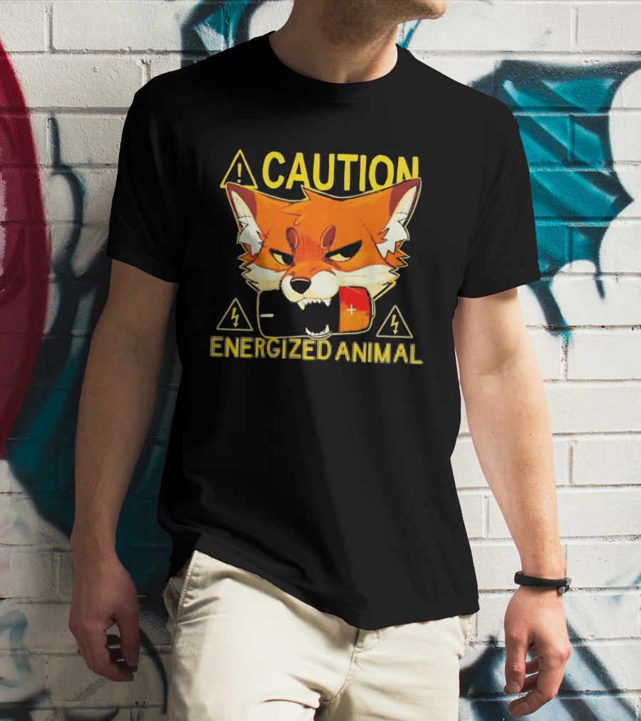 Caution Energized Animal Fox Battery Warning T-Shirt