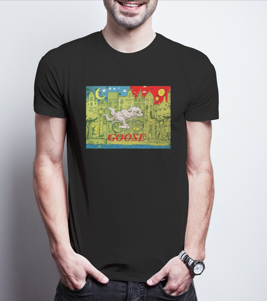 Goose Amsterdam Netherlands 2026 Melkweg Max 27 28 May Gig Bicycle Moon Sun Wolf Houses T-Shirt