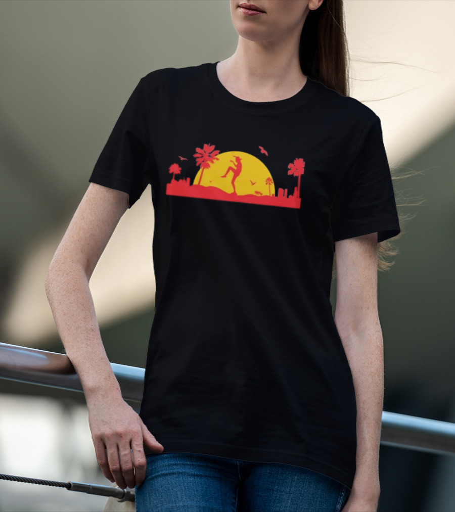 Cobra Kai Crane Kick Sunset Scene With Palm Trees And Birds T-Shirt