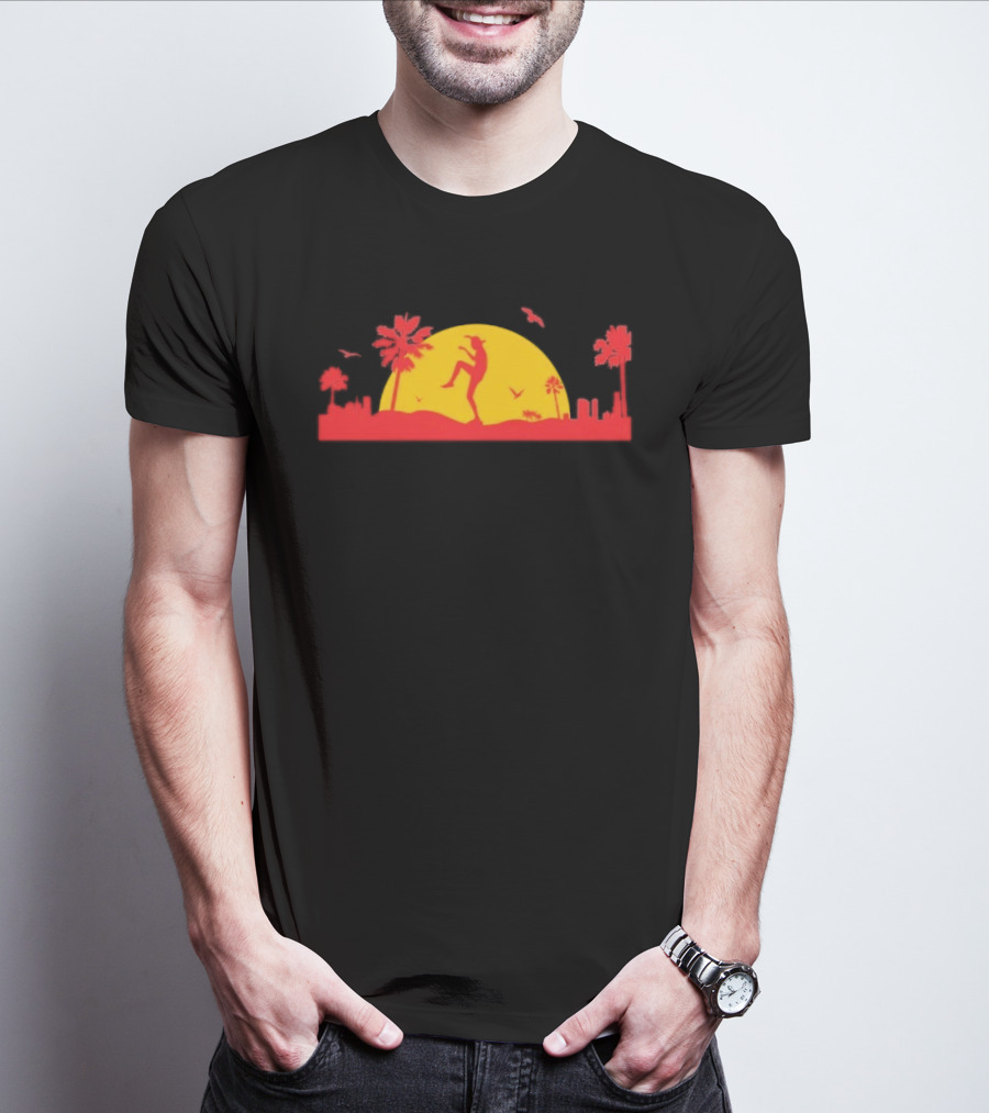 Cobra Kai Crane Kick Sunset Scene With Palm Trees And Birds T-Shirt