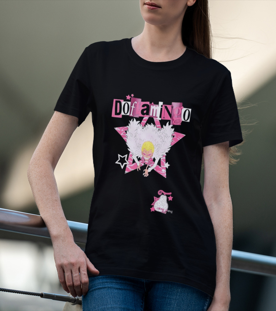 Doflamingo One Piece Pink Star Feathered Cape Anime T-Shirt