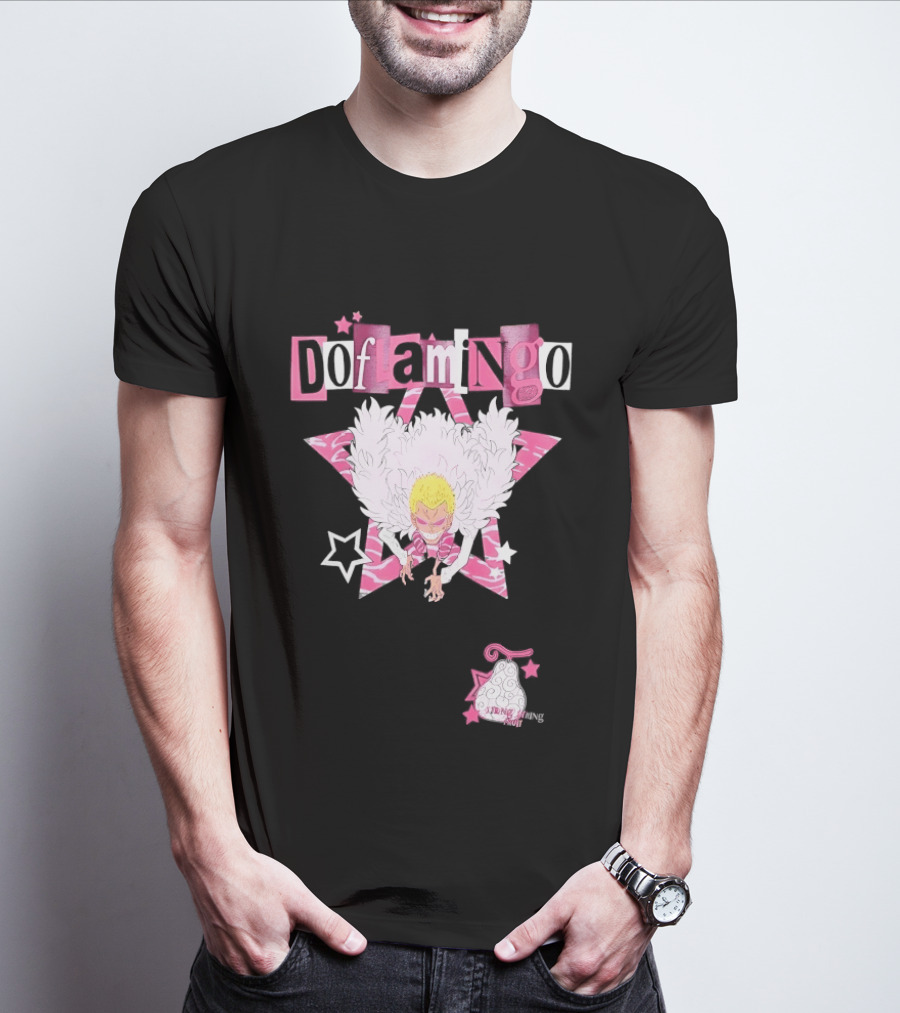 Doflamingo One Piece Pink Star Feathered Cape Anime T-Shirt