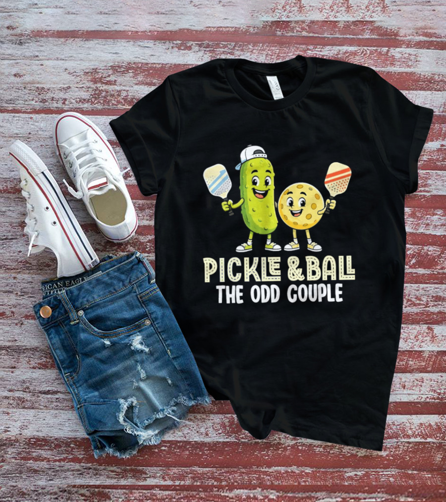 Pickleball Pickle And Ball The Odd Couple Pickle & Ball Paddle Fun T-Shirt