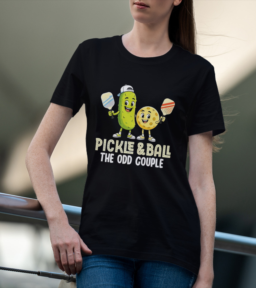 Pickleball Pickle And Ball The Odd Couple Pickle & Ball Paddle Fun T-Shirt