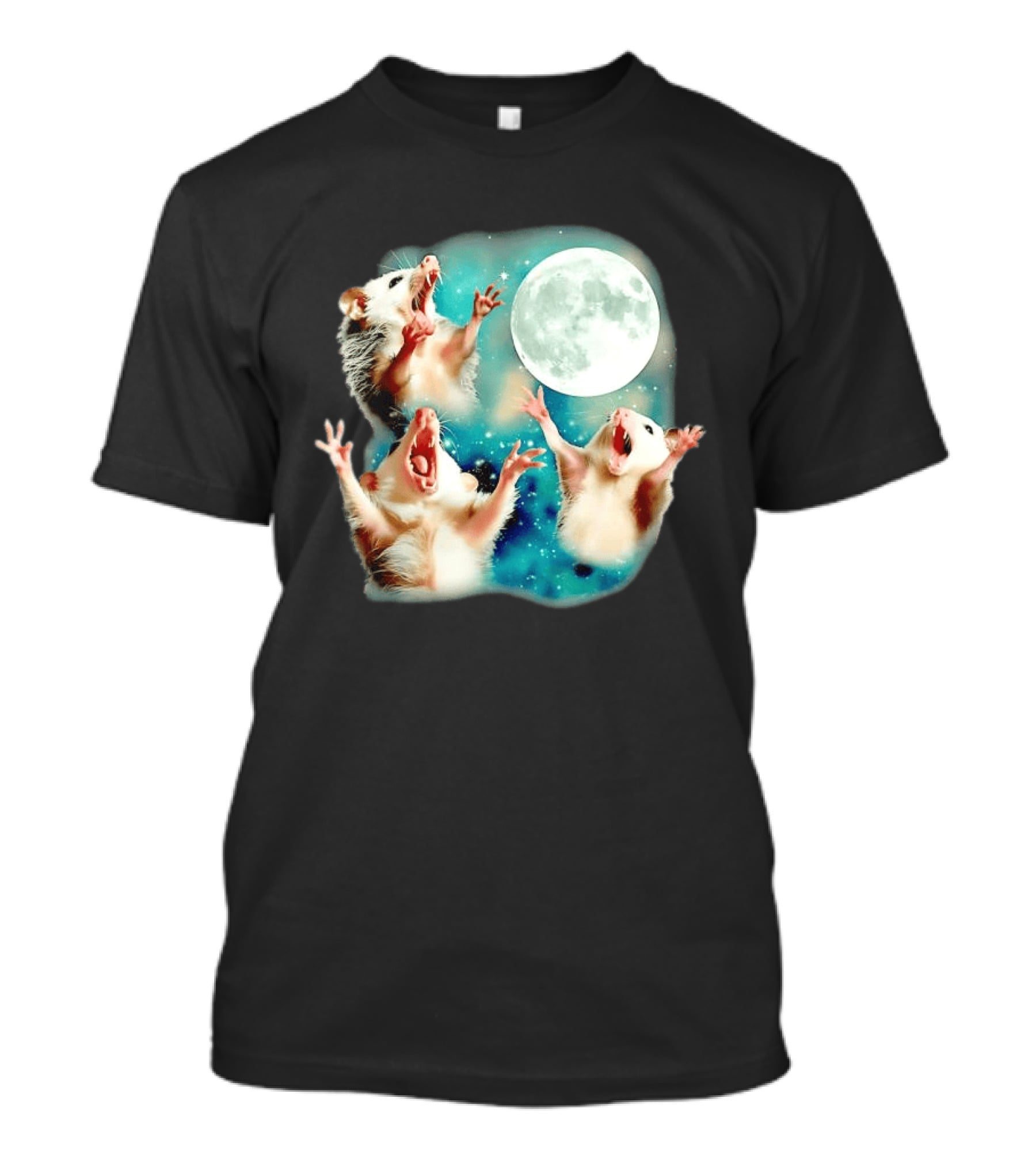 Opossum Howling At Moon With Stars In Space Scene T-Shirt