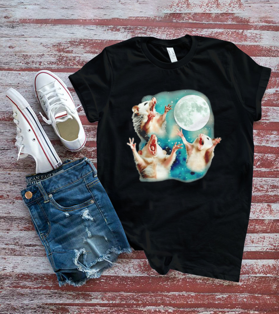 Opossum Howling At Moon With Stars In Space Scene T-Shirt