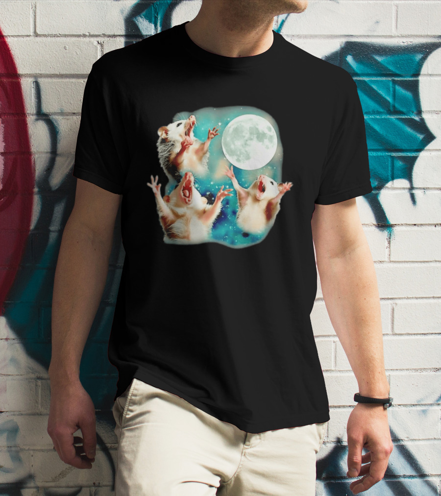 Opossum Howling At Moon With Stars In Space Scene T-Shirt