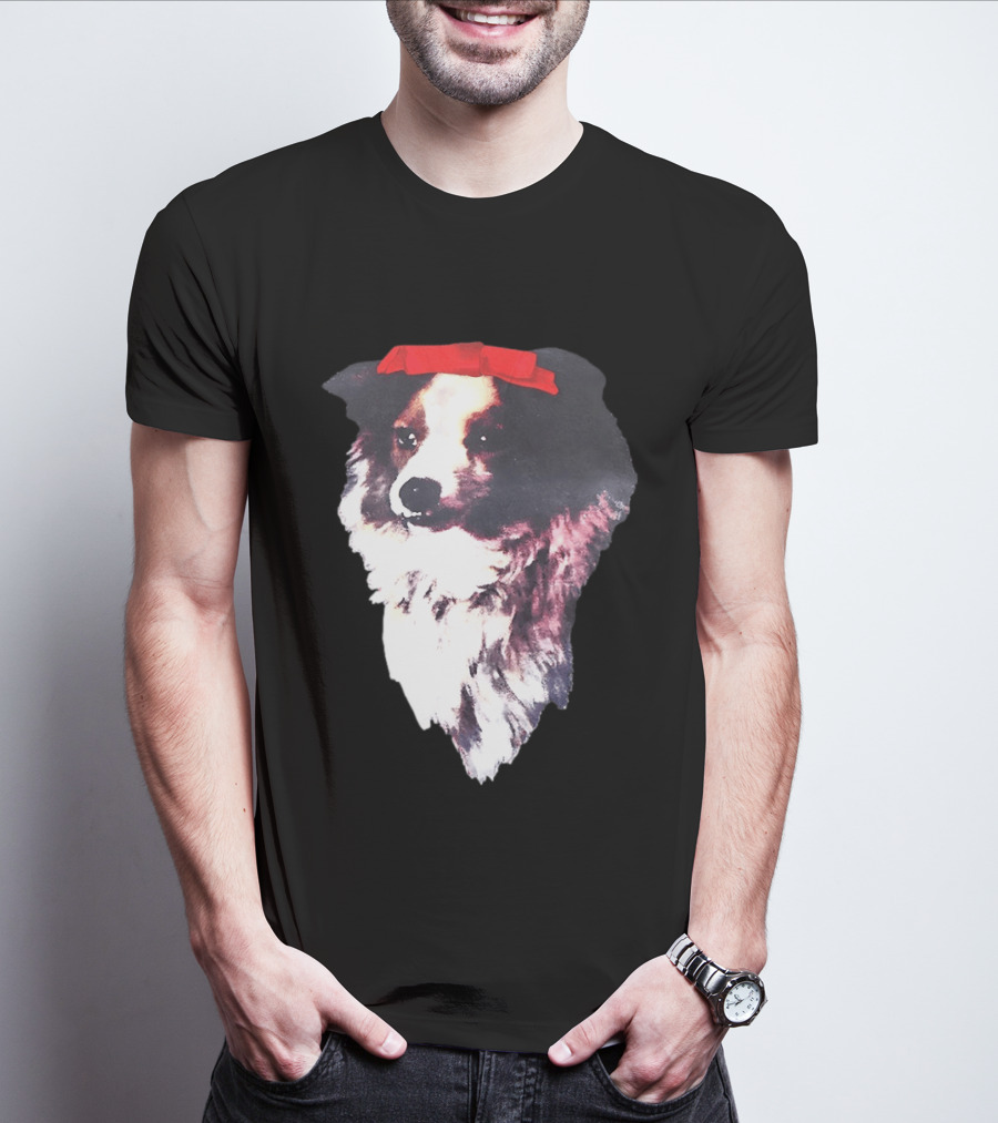 Sabrina Carpenter Collie Dog With Red Bow T-Shirt