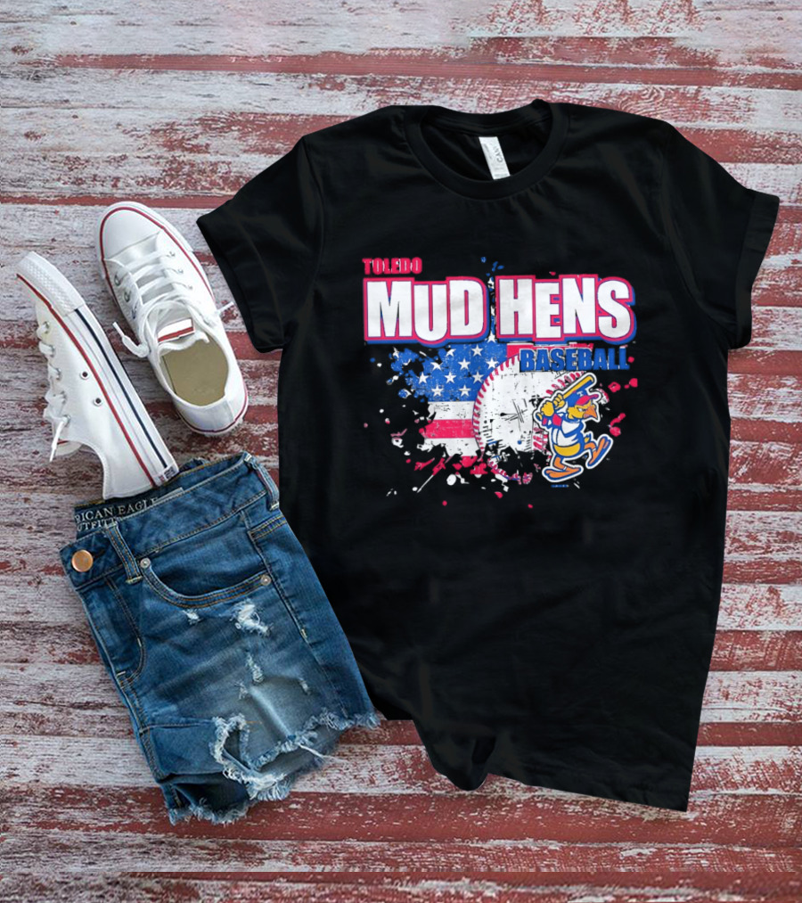 Toledo Mud Hens American Flag Splatter Baseball T-Shirt