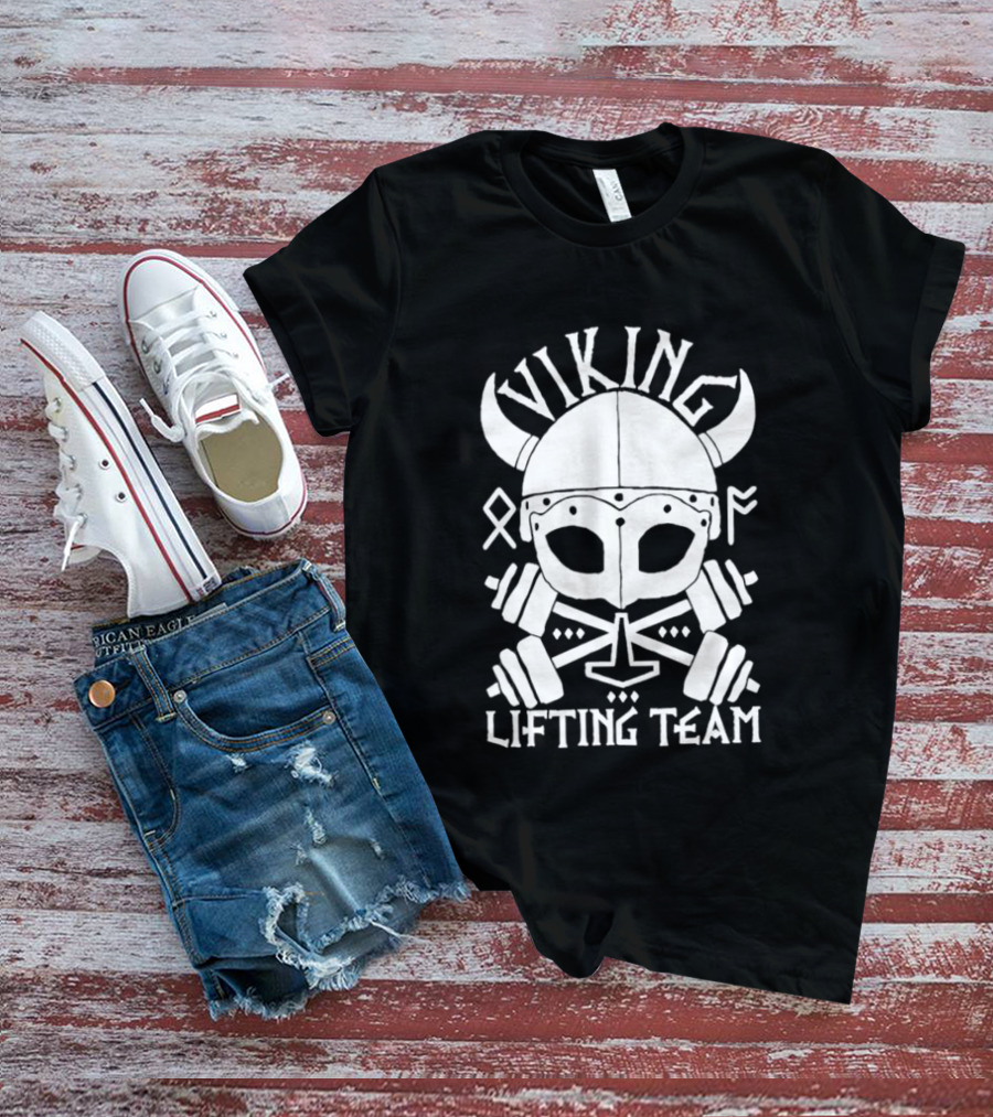 Viking Lifting Team Skull With Barbell And Helmet T-Shirt