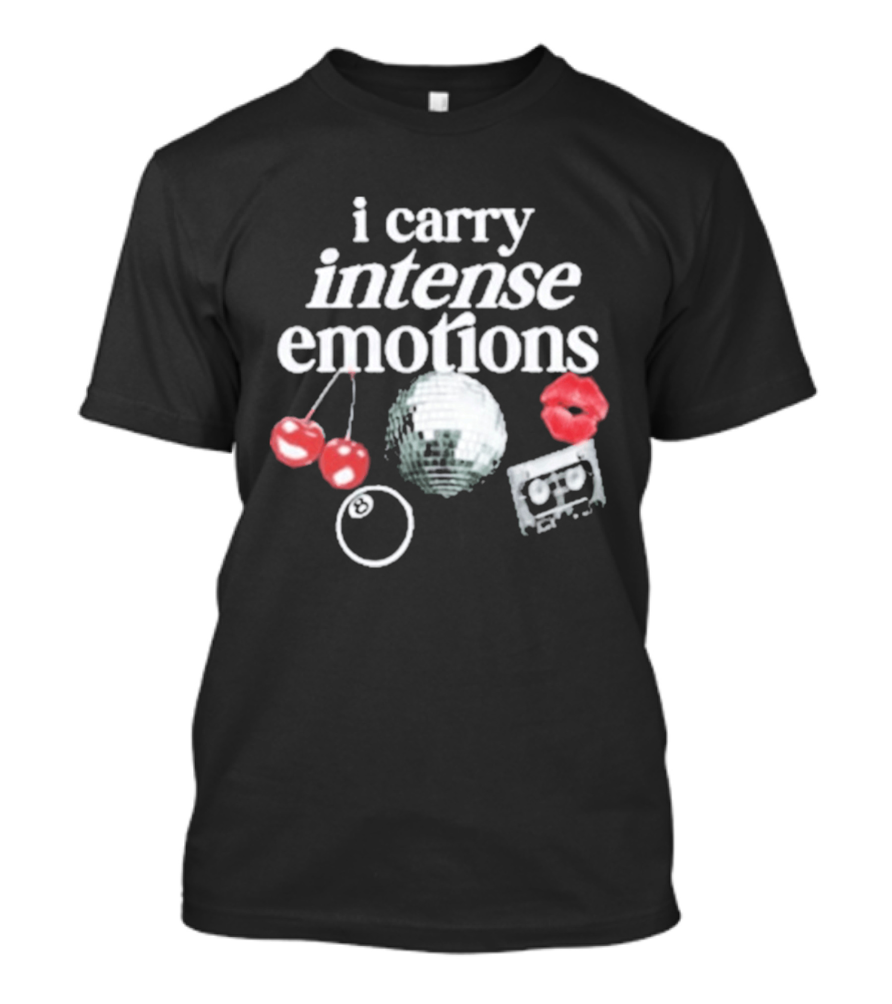 I Carry Intense Emotions Disco Ball Cherries Cassette Tape T-Shirt