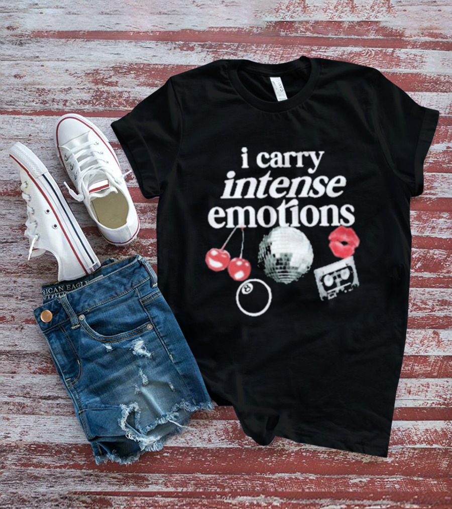 I Carry Intense Emotions Disco Ball Cherries Cassette Tape T-Shirt