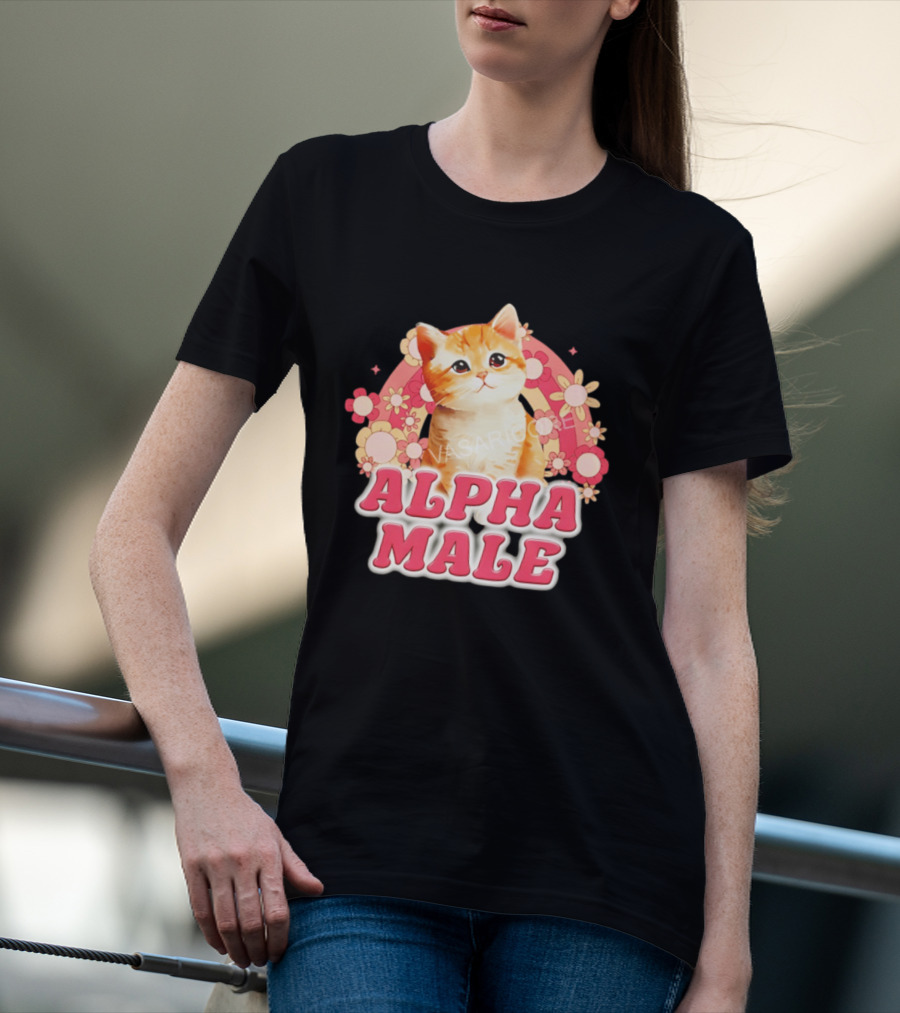 Alpha Male Kitten With Rainbow And Floral T-Shirt
