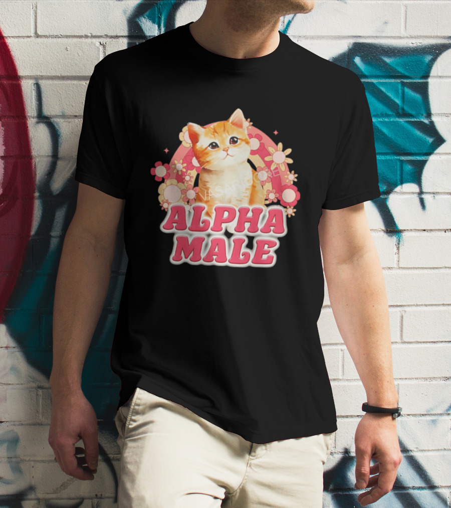 Alpha Male Kitten With Rainbow And Floral T-Shirt