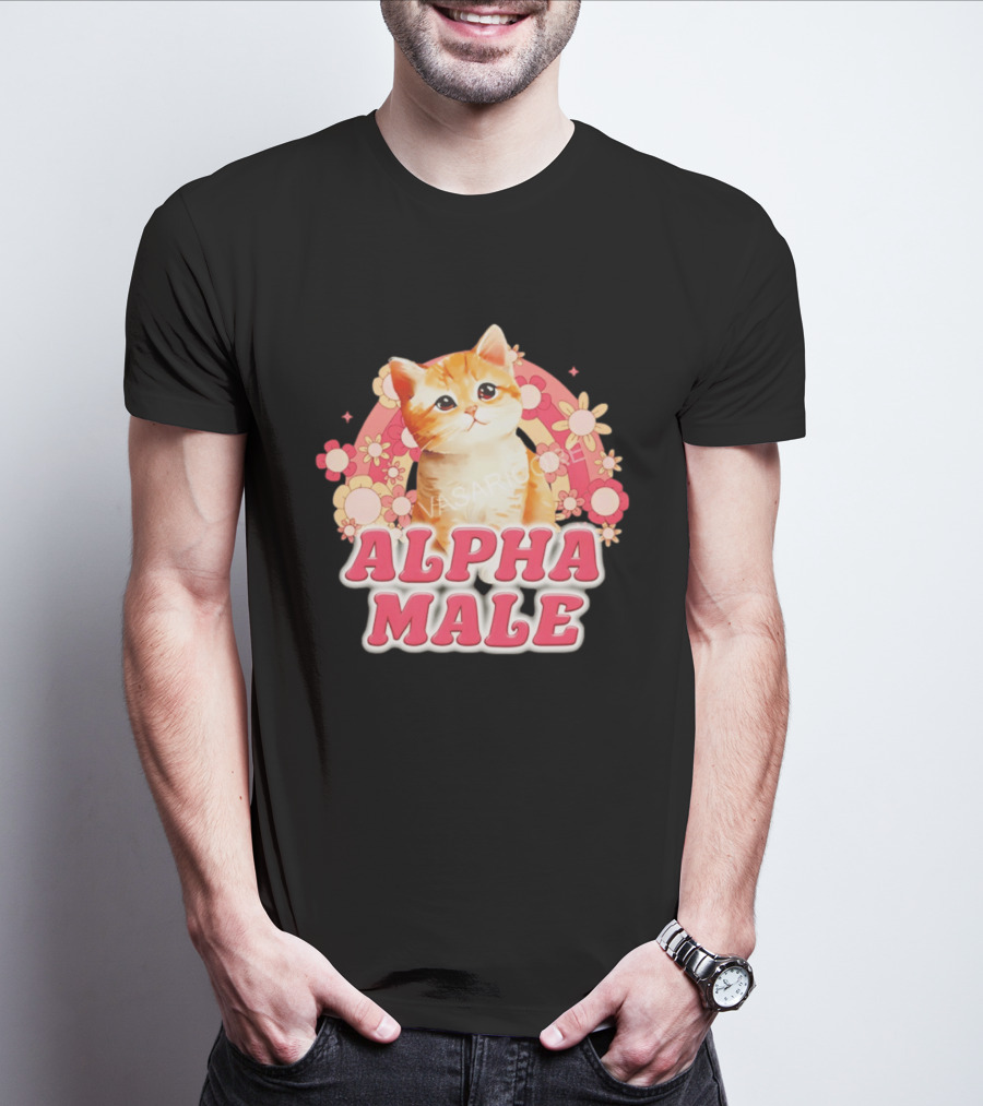 Alpha Male Kitten With Rainbow And Floral T-Shirt