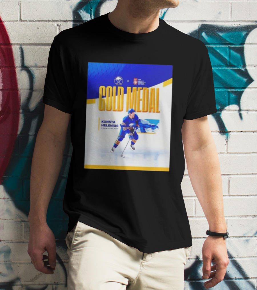 Konsta Helenius Team Finland 2023 Gold Medal Hockey T-Shirt