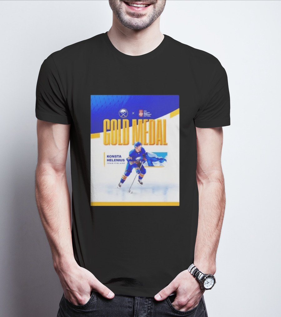 Konsta Helenius Team Finland 2023 Gold Medal Hockey T-Shirt