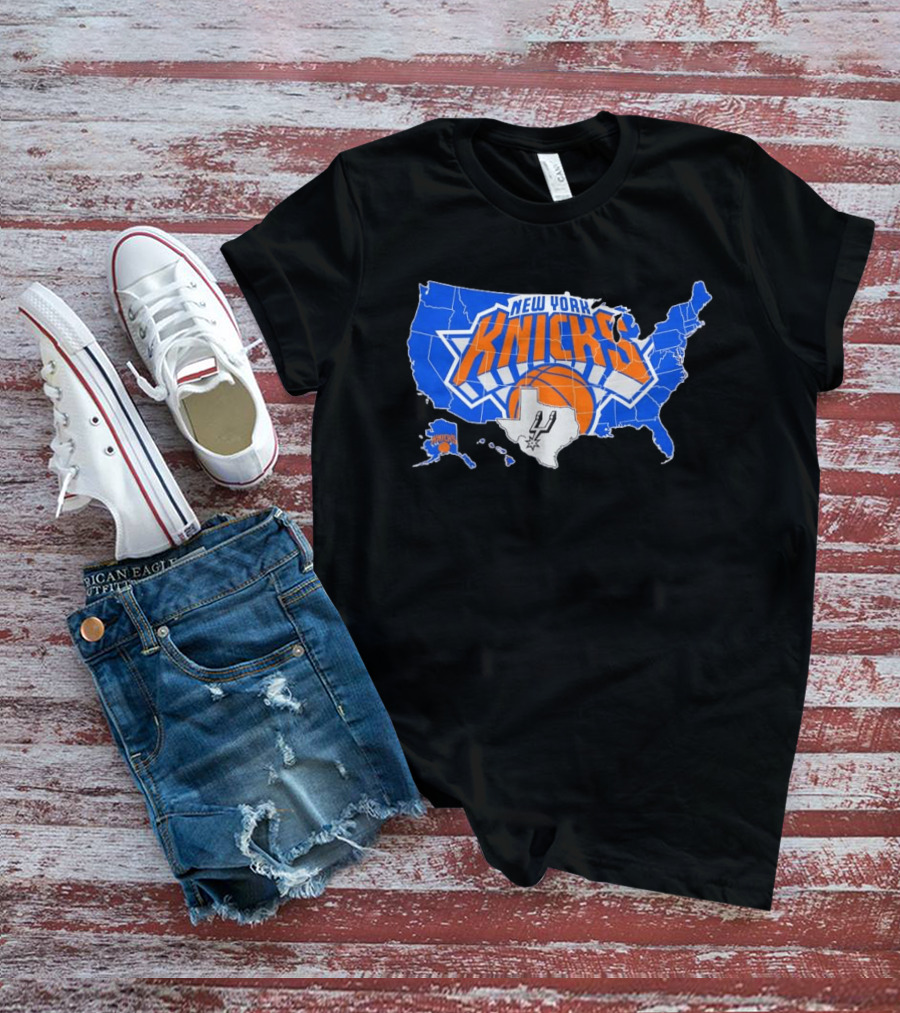 New York Knicks San Antonio Spurs USA Map T-Shirt