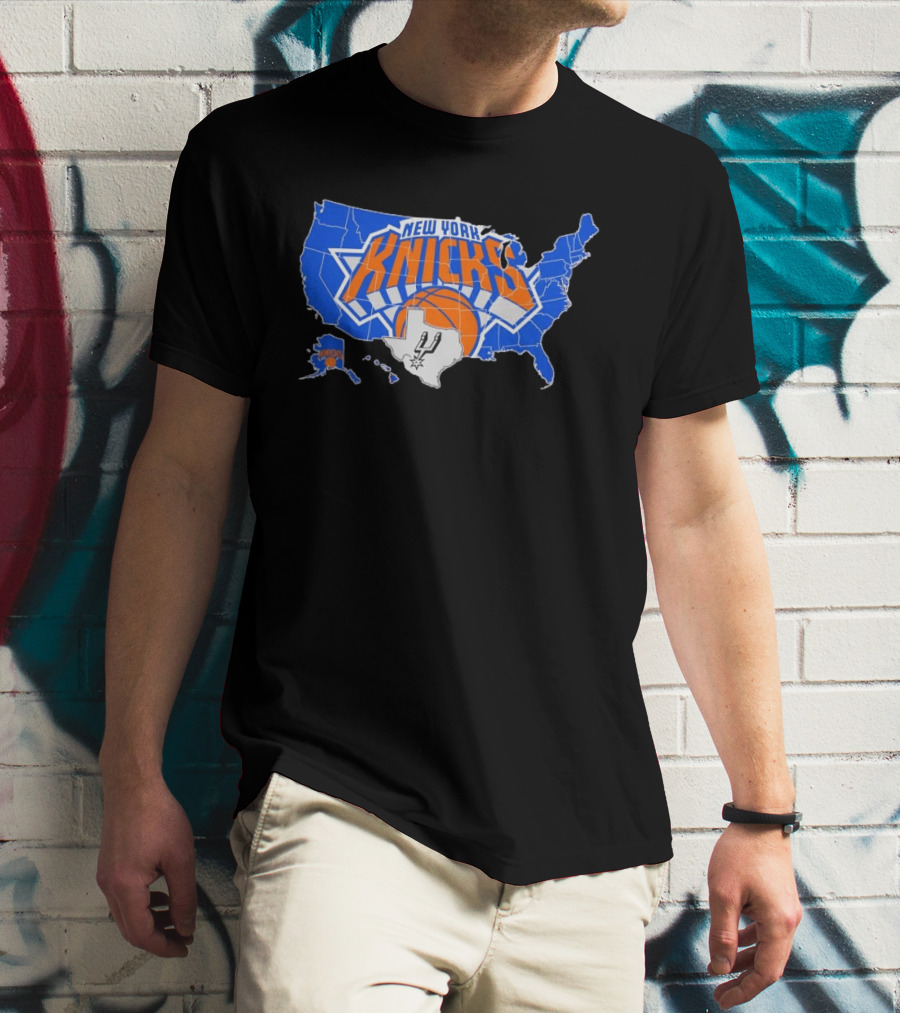 New York Knicks San Antonio Spurs USA Map T-Shirt
