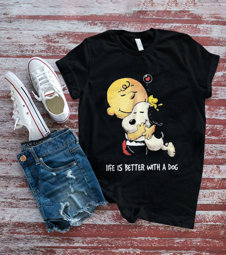 Snoopy Charlie Brown Life Is Better With A Dog Hugging Heart T-Shirt