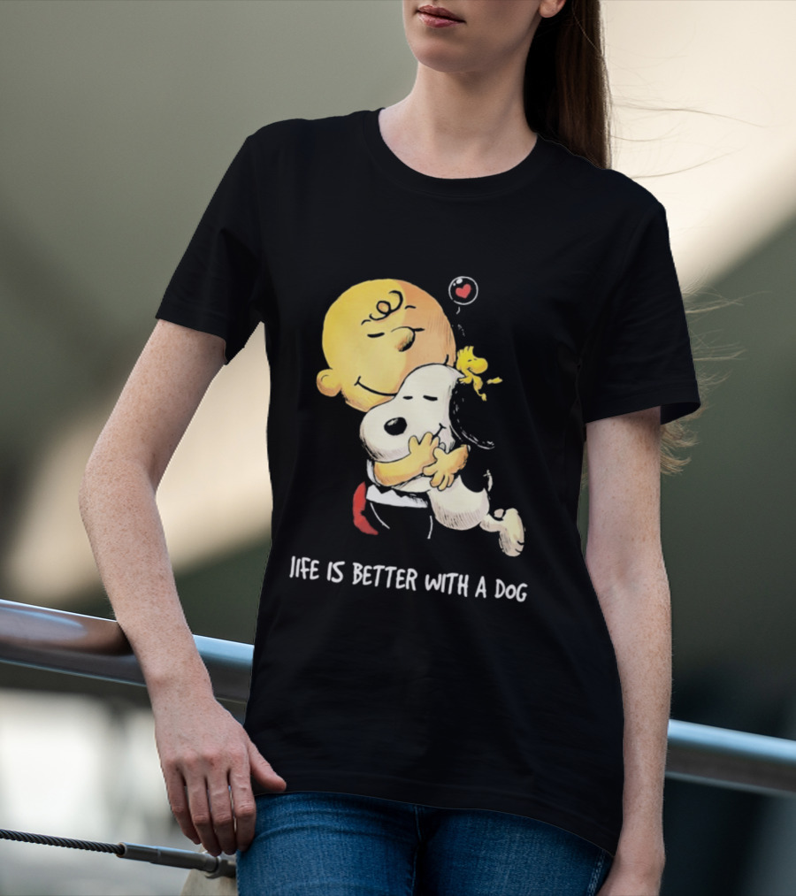 Snoopy Charlie Brown Life Is Better With A Dog Hugging Heart T-Shirt