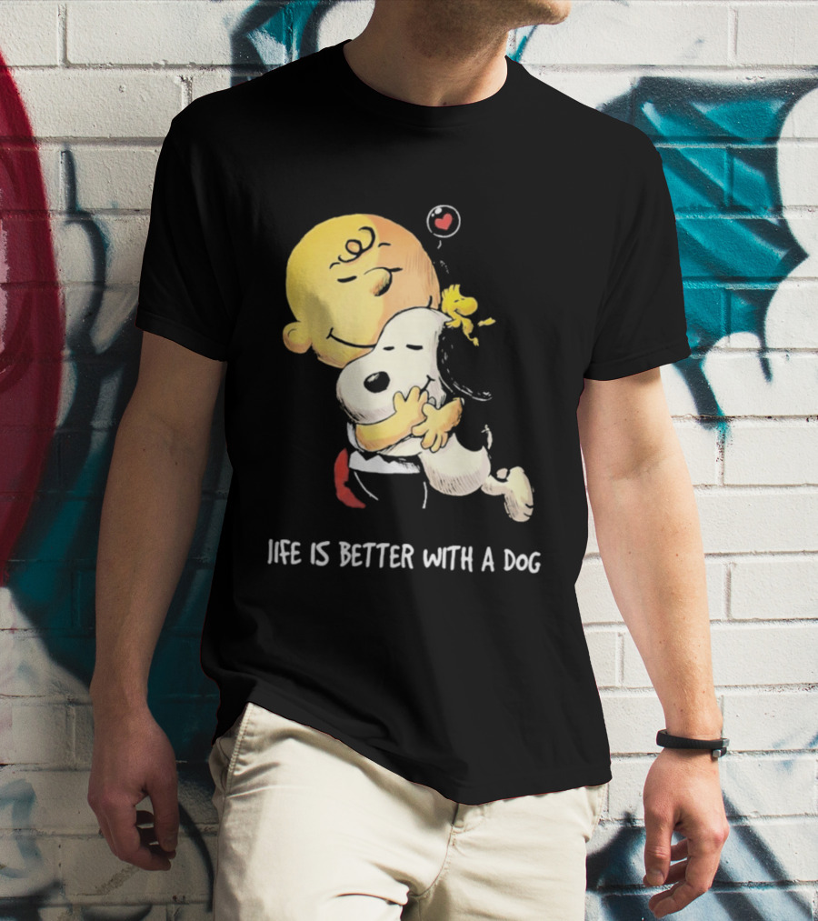 Snoopy Charlie Brown Life Is Better With A Dog Hugging Heart T-Shirt