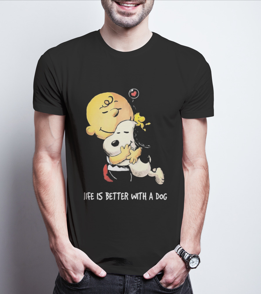 Snoopy Charlie Brown Life Is Better With A Dog Hugging Heart T-Shirt