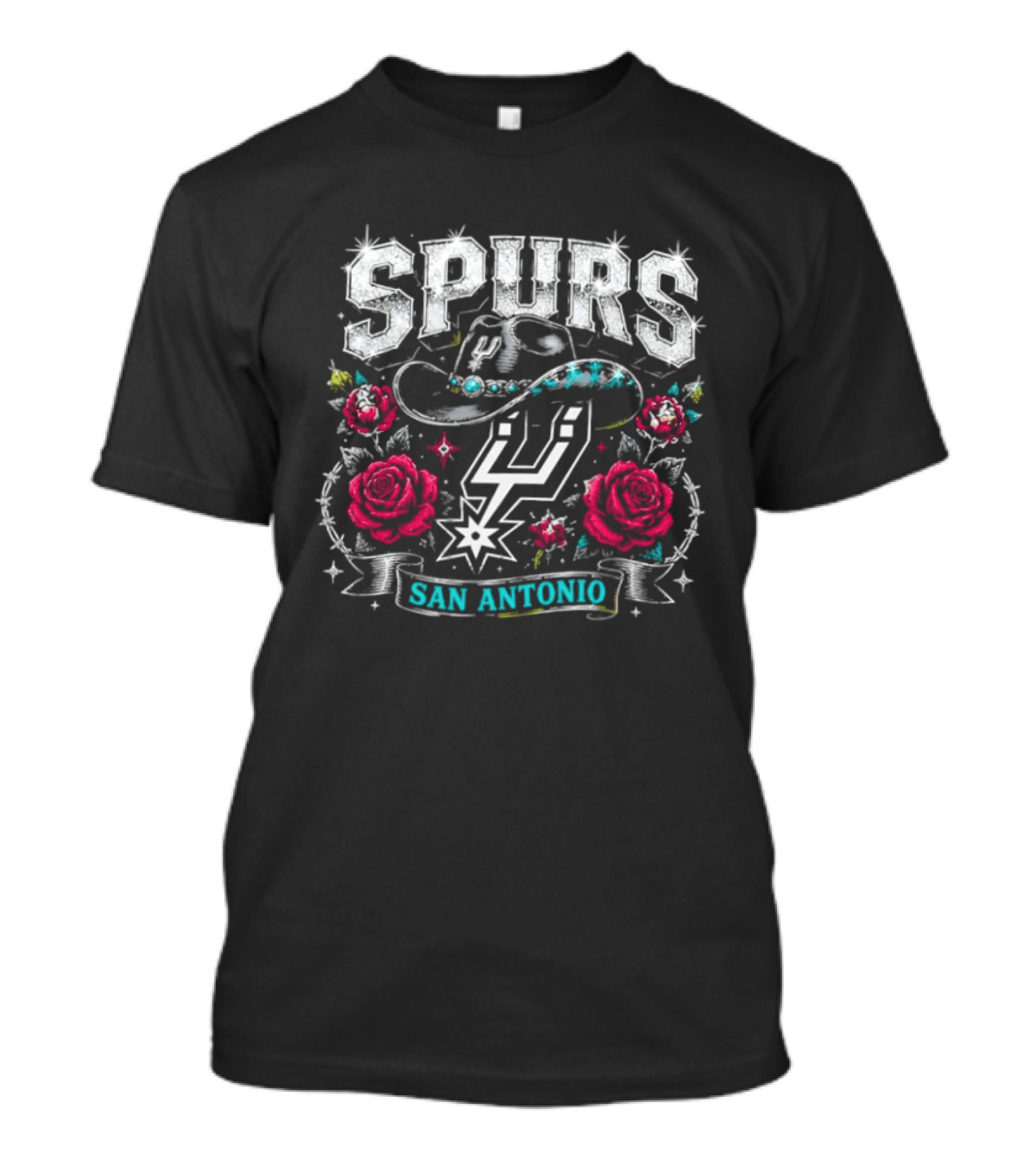 Spurs San Antonio Cowboy Hat Roses Basketball Team T-Shirt