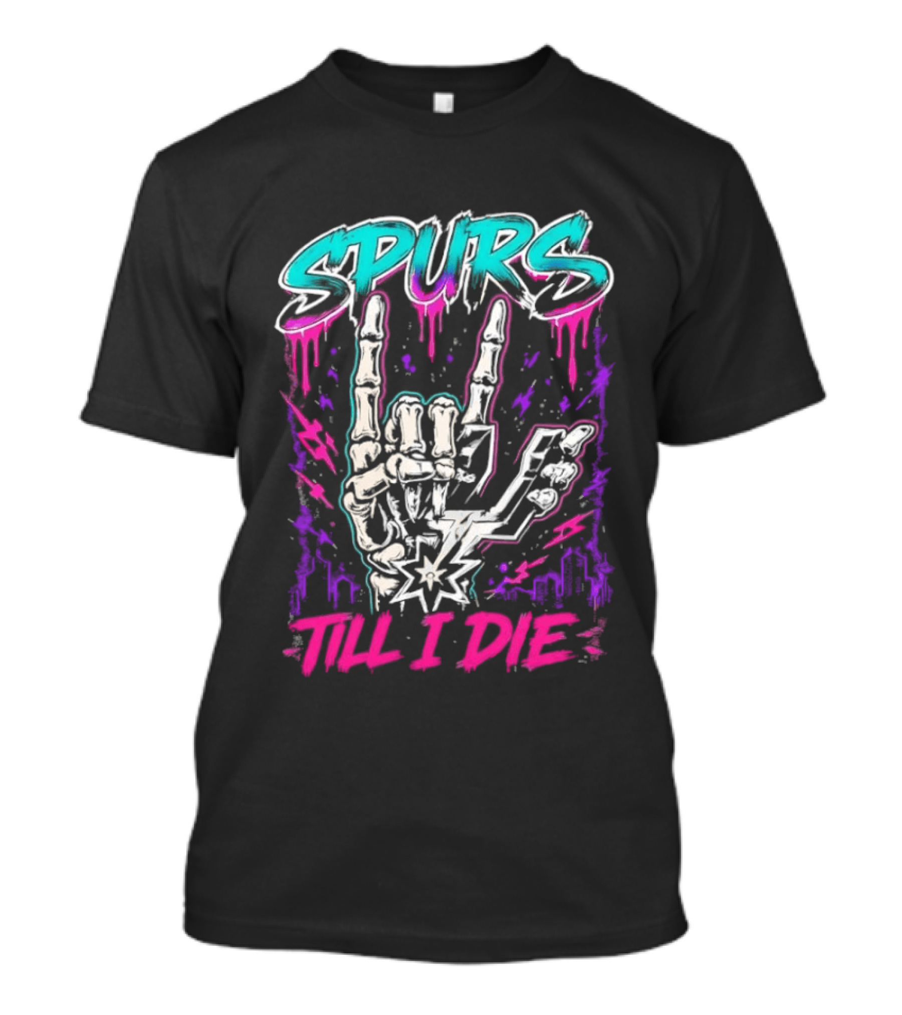 Spurs Till I Die Skeleton Hand Rock On San Antonio Basketball T-Shirt