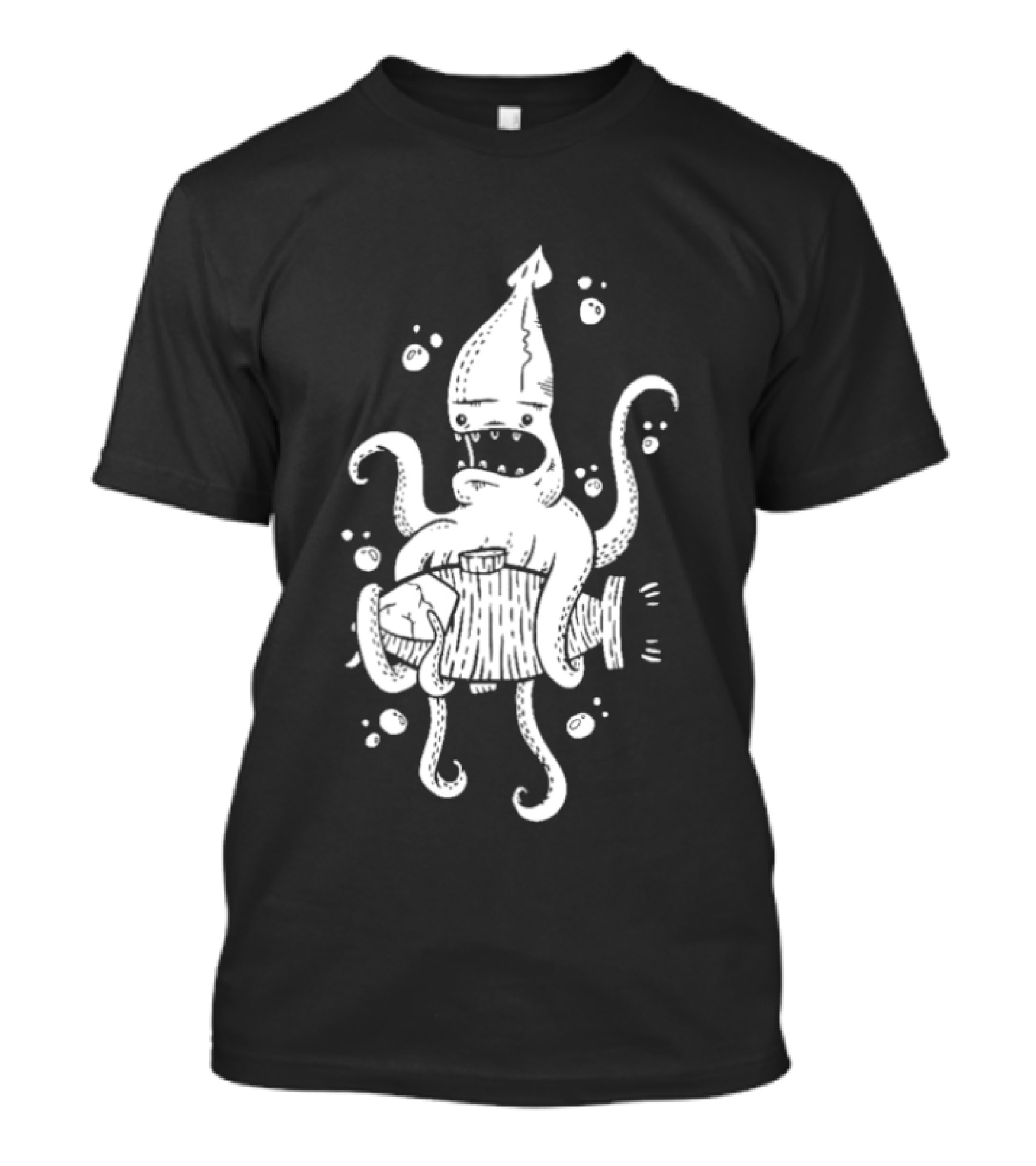 Squid Monster With Barrel Sea Creature Ocean Adventure T-Shirt