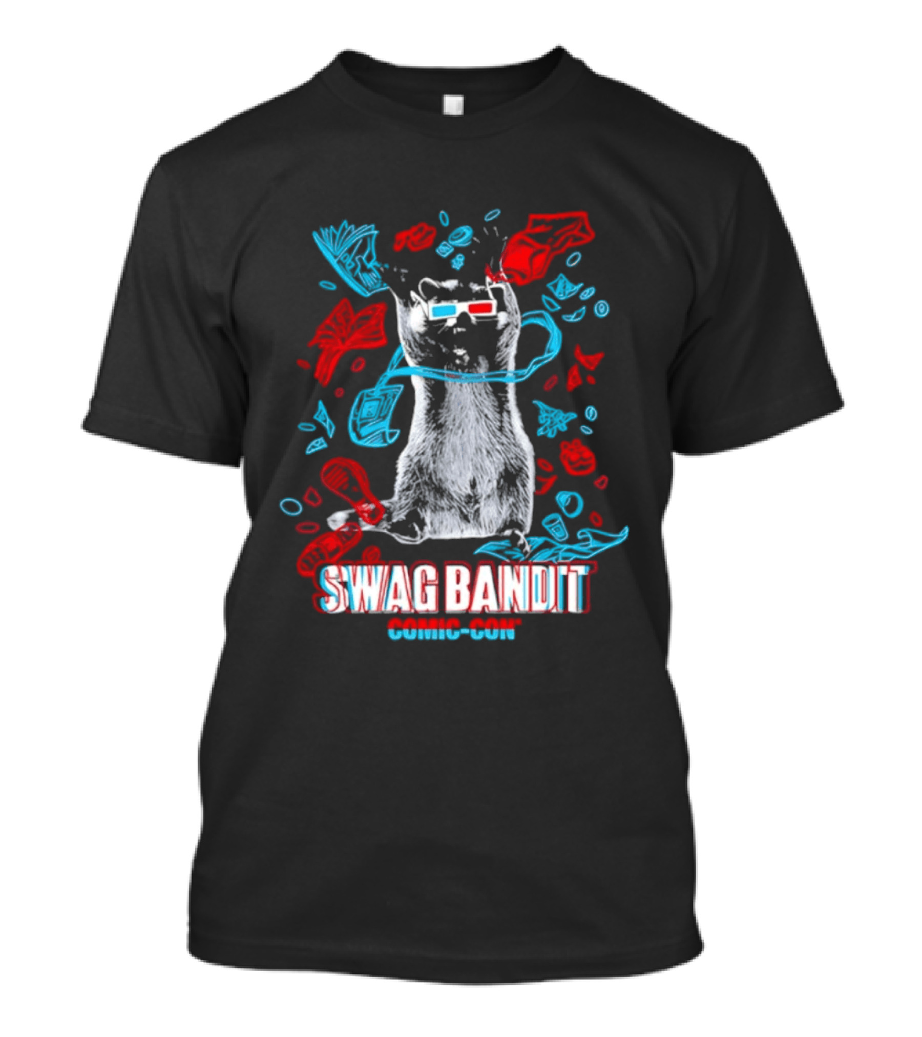 Swag Bandit Comic Con Raccoon 3D Glasses T-Shirt
