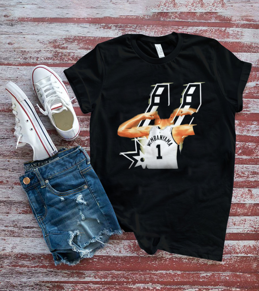 Wembanyama Flexing Back View Number 1 San Antonio Spurs NBA T-Shirt