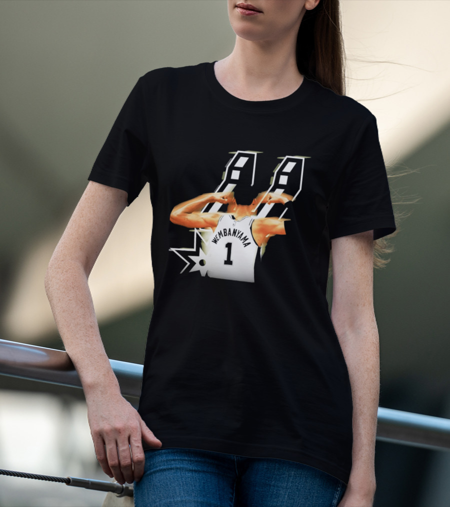 Wembanyama Flexing Back View Number 1 San Antonio Spurs NBA T-Shirt