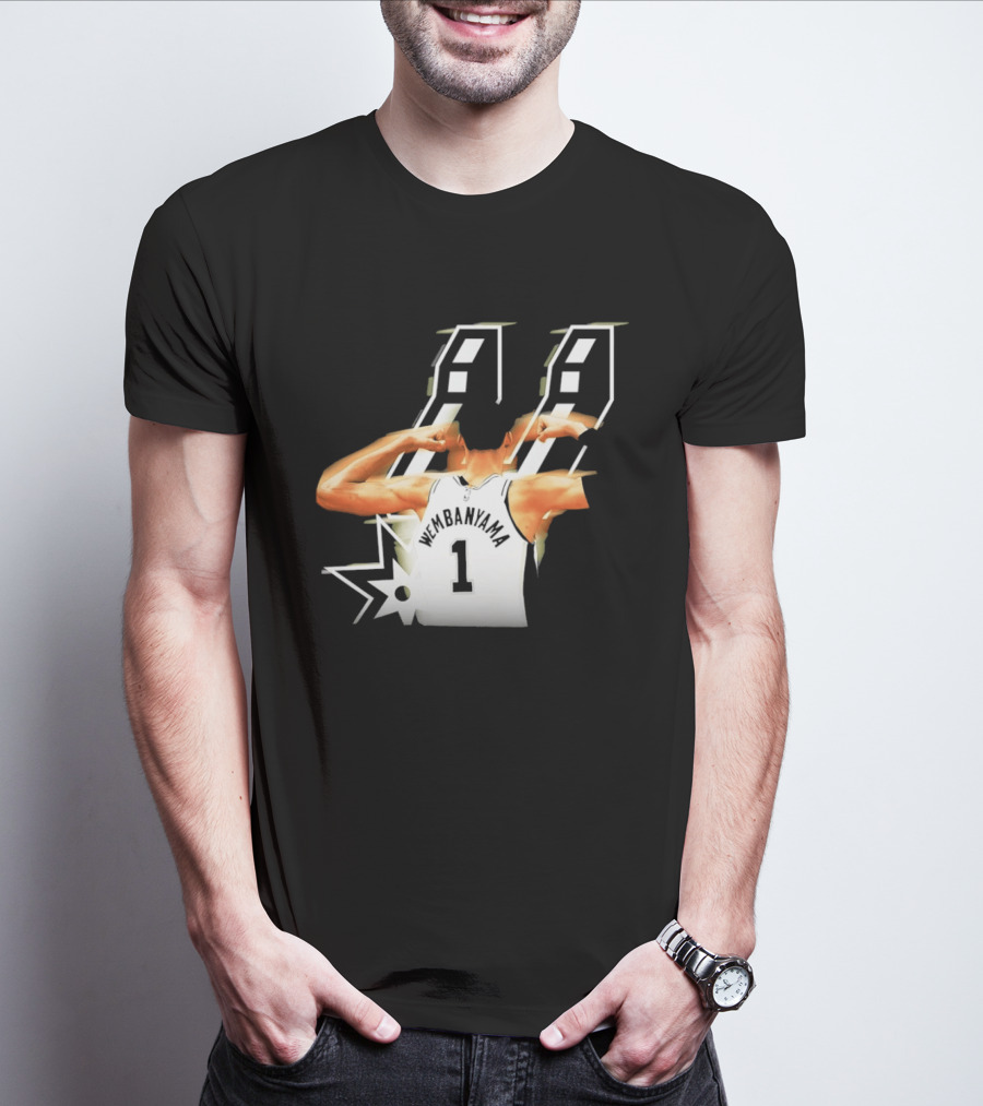 Wembanyama Flexing Back View Number 1 San Antonio Spurs NBA T-Shirt