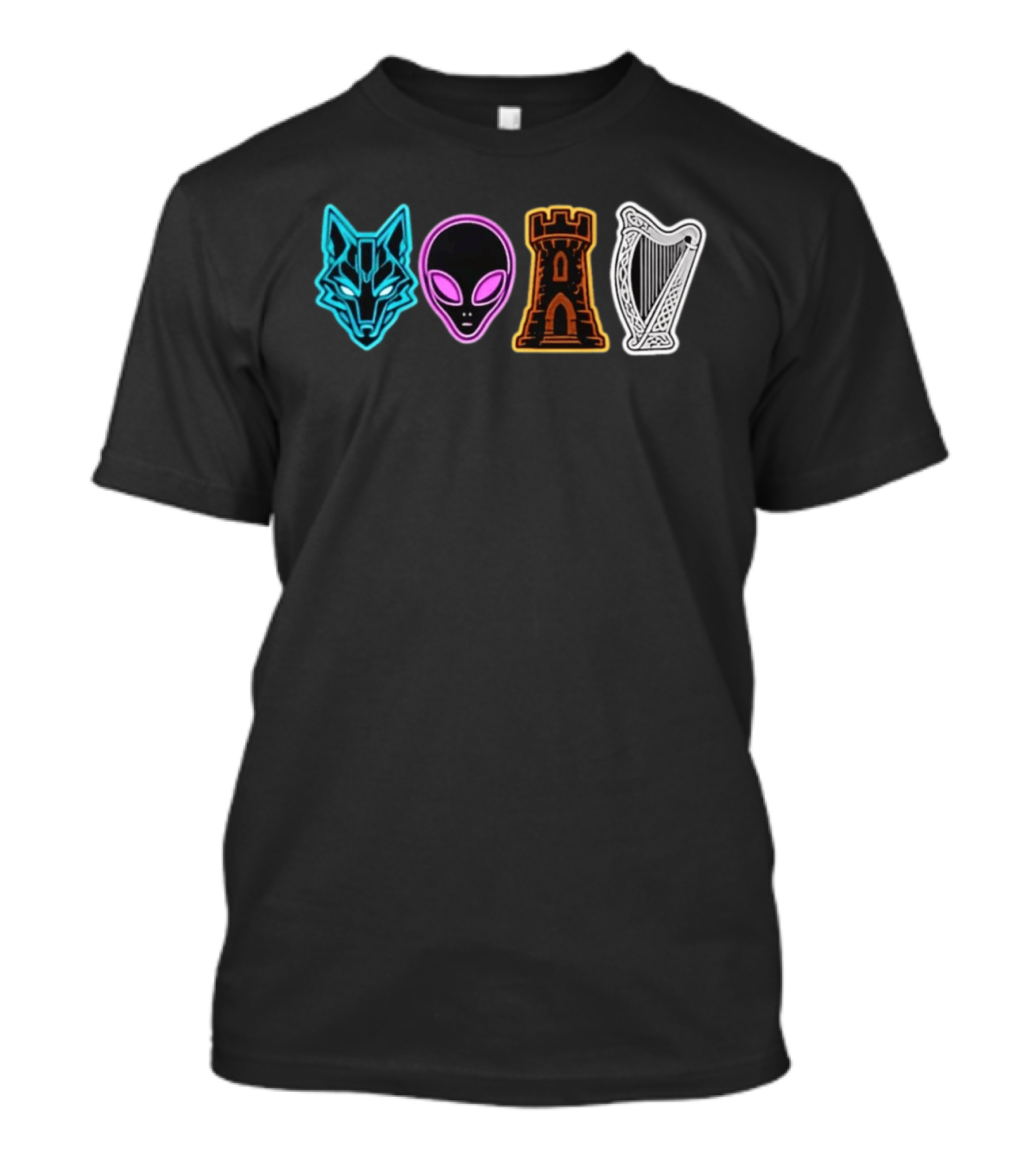 Wolf Alien Castle Harp T-Shirt