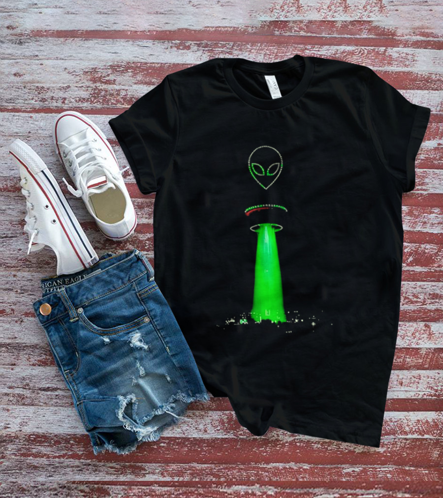 Alien Beam Over City Night Skyline Glow T-Shirt