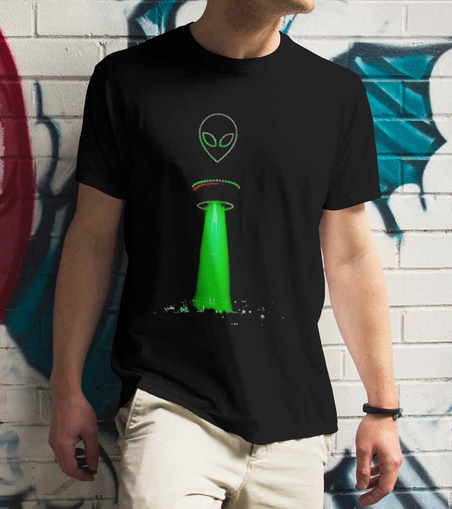 Alien Beam Over City Night Skyline Glow T-Shirt