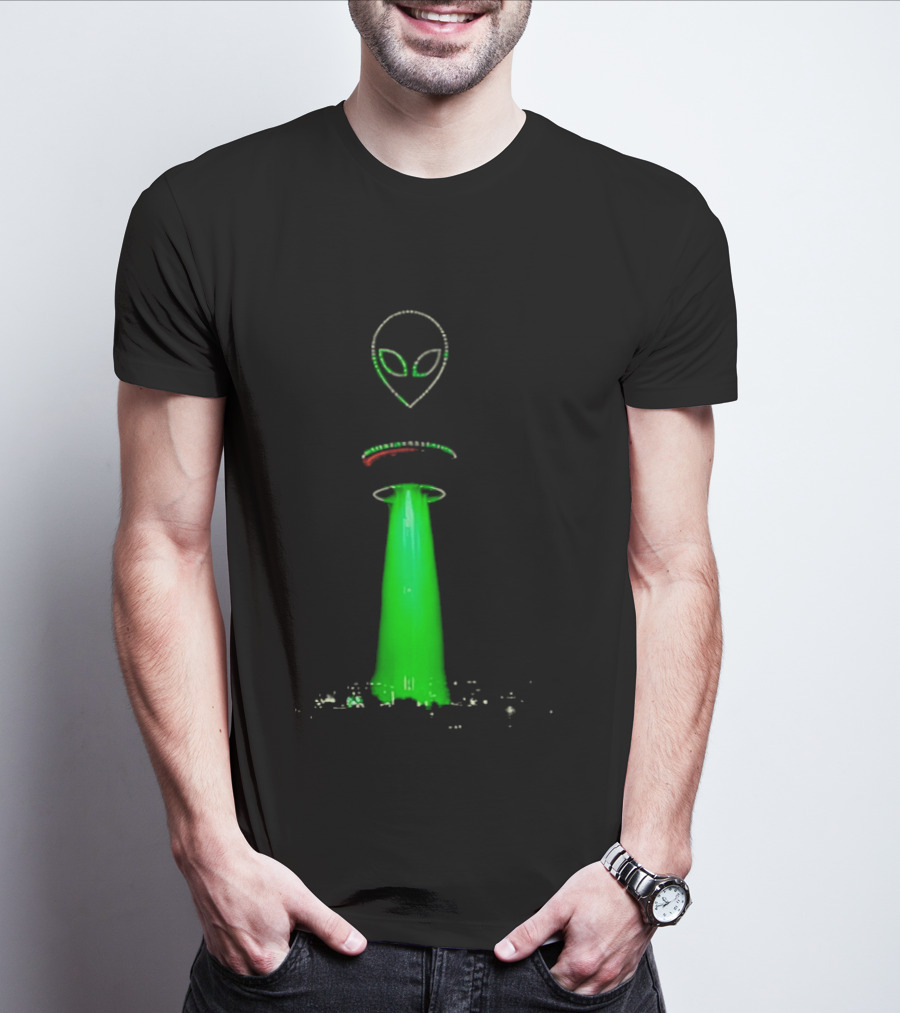 Alien Beam Over City Night Skyline Glow T-Shirt