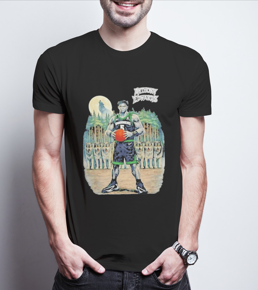 Anthony Edwards Timberwolves Basketball Player With Wolves Moon T-Shirt
