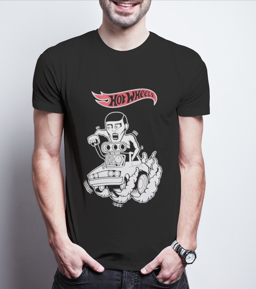 Hot Wheels Racing Car Driver Black Flame T-Shirt