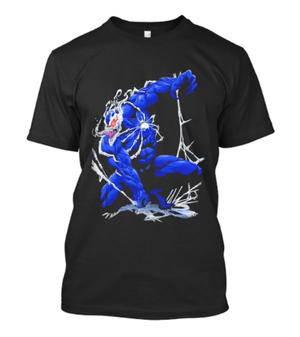 Marvel Blue Venom Symbiote Crouching Dynamic Pose T-Shirt